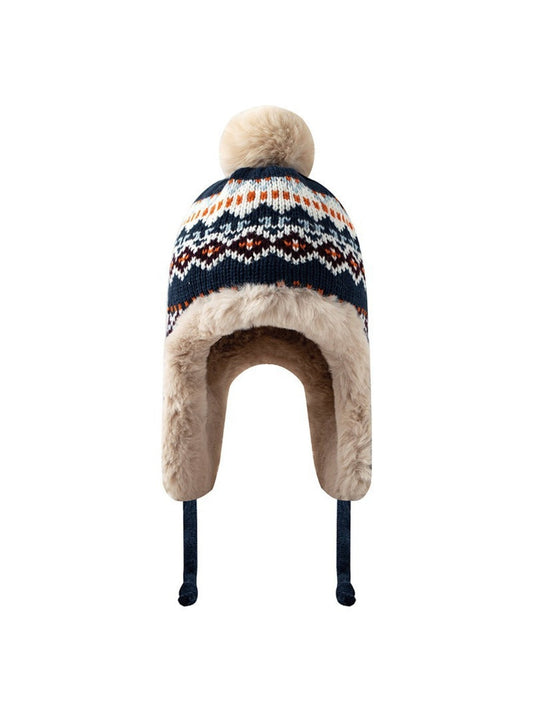 Haila - Jacquard Patterned Fleece-Lined Knitted Beanie with Earflaps