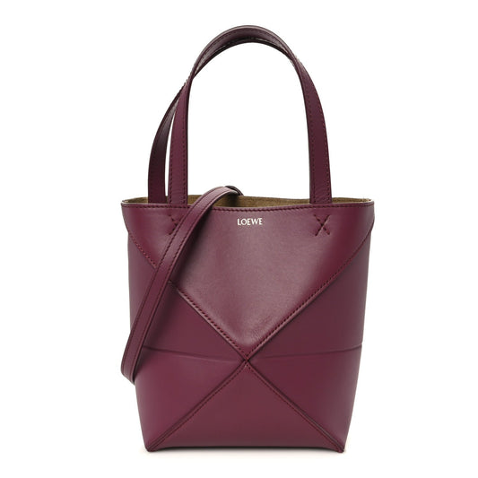 Shiny Calfskin Mini Puzzle Fold Tote Dark Burgundy