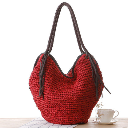 Crochet Market Bag Cherry Grass Woven Bag