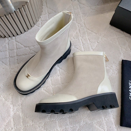 CC New Platform Ankle Boots Light Taupe Suede Sheepskin