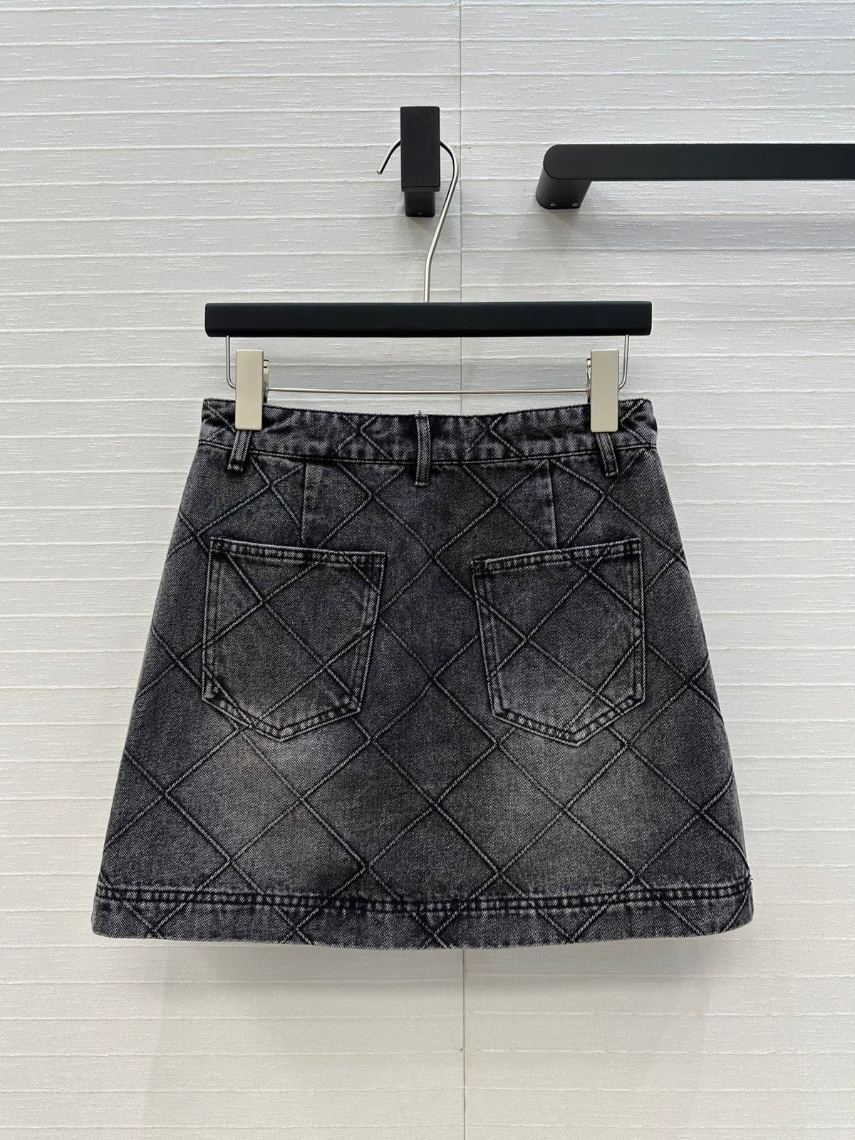 CC Flower Denim Skirt Black Cotton