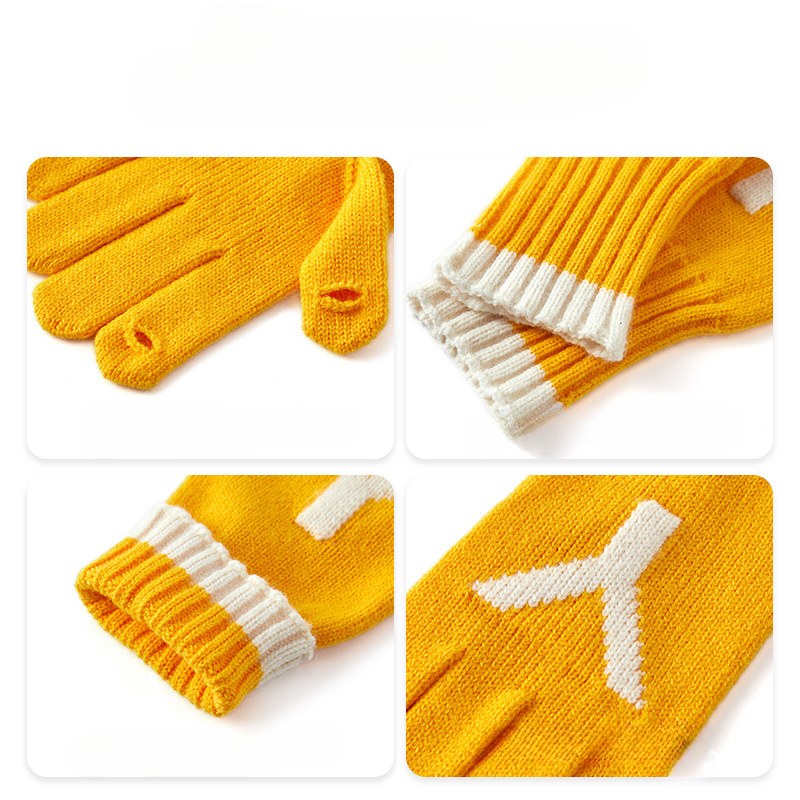Letter Jacquard Color Block Knit Gloves