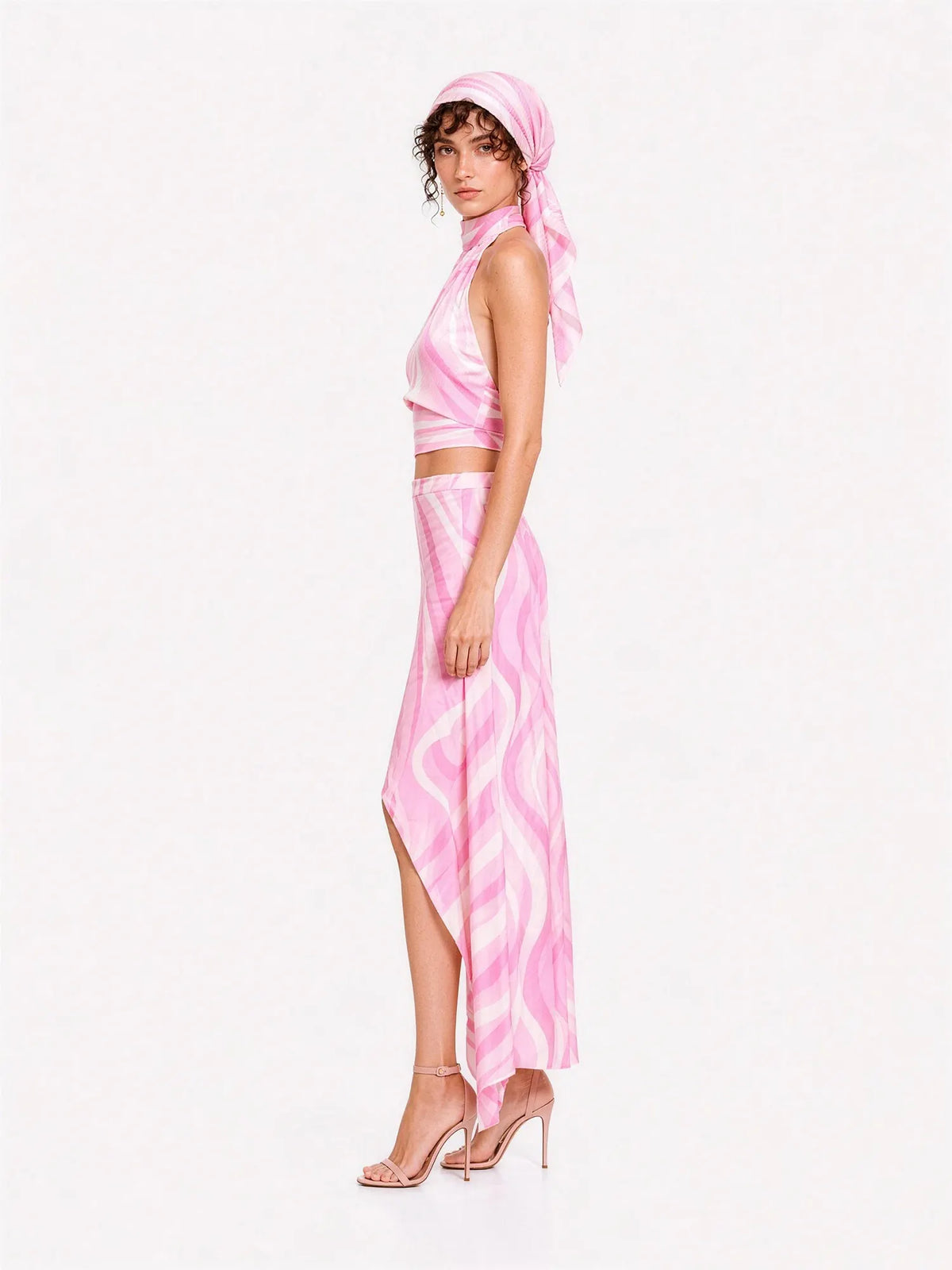 Delilah Printed Satin Maxi Skirt Set with Headscarf