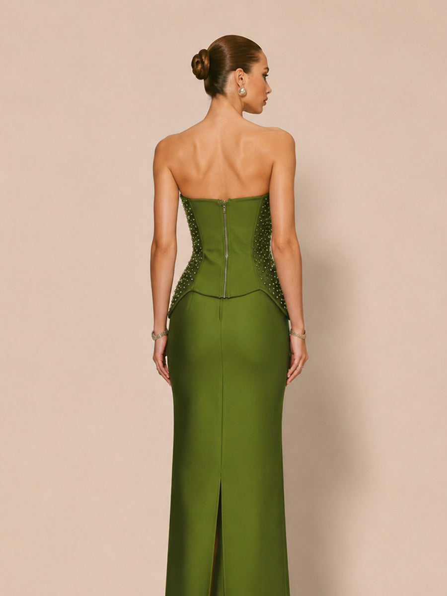 Antonella Chic Contour Strapless Beaded Bandage Maxi Top and Skirt Set