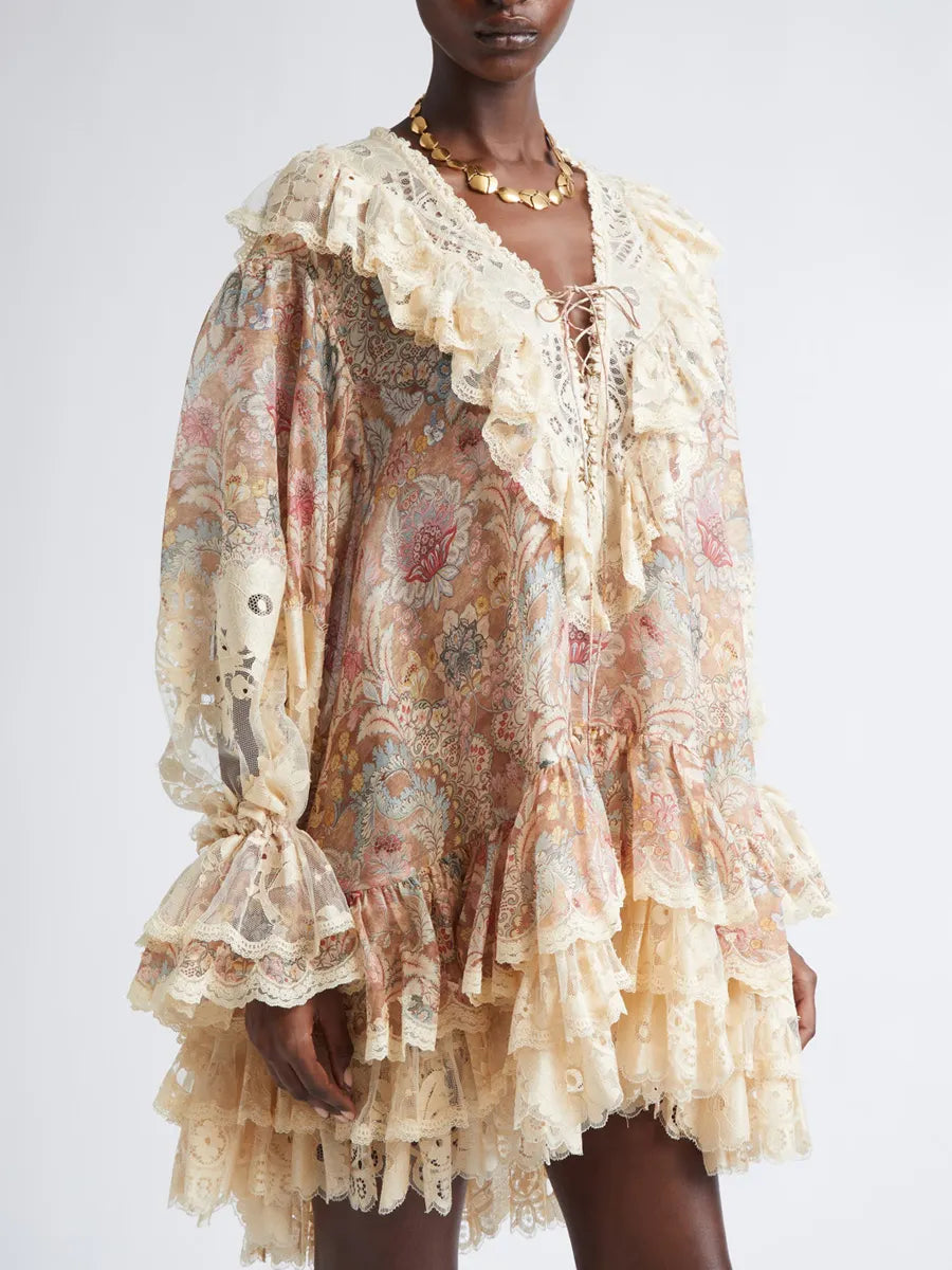 Eliana Linen & Silk Lace-Up Minidress