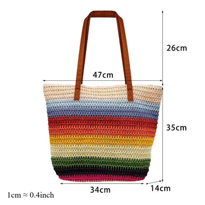 Cosbai - Colorblock Striped Crochet Tote Bag - Large &amp; Classic