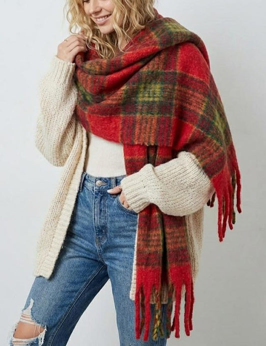 Trendy Plaid Thicken Warm Tassel Knit Scarf