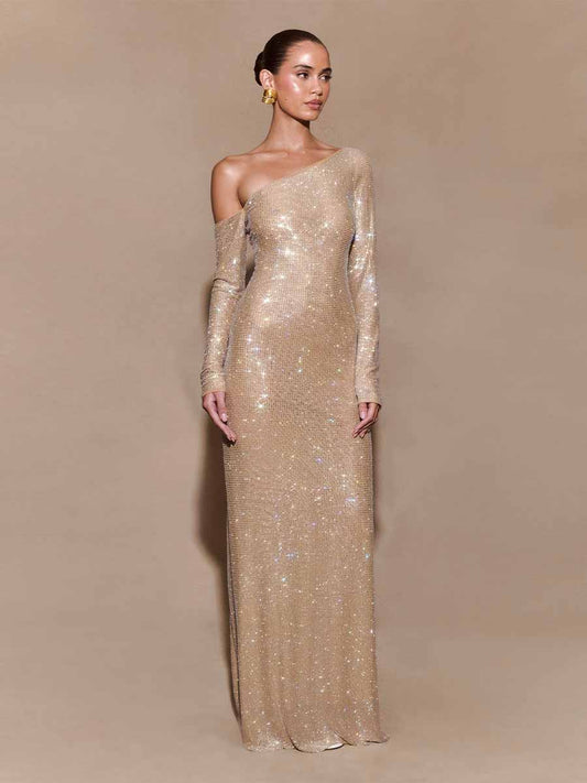 Elodie Diamante Long Sleeve Maxi Dress