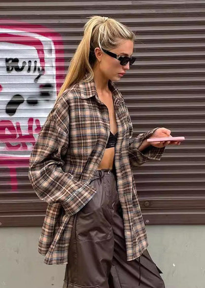 Retro Plaid Cotton Shirt With Relaxed Fit