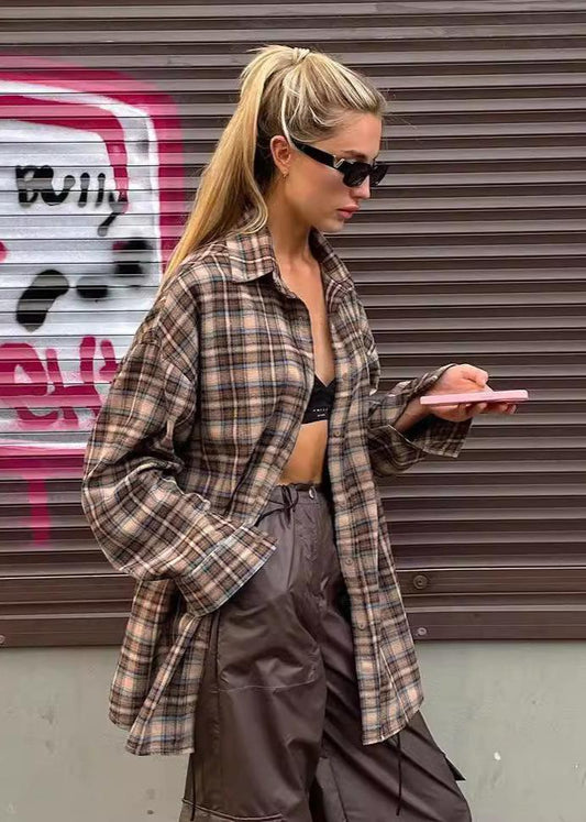 Retro Plaid Cotton Shirt With Relaxed Fit