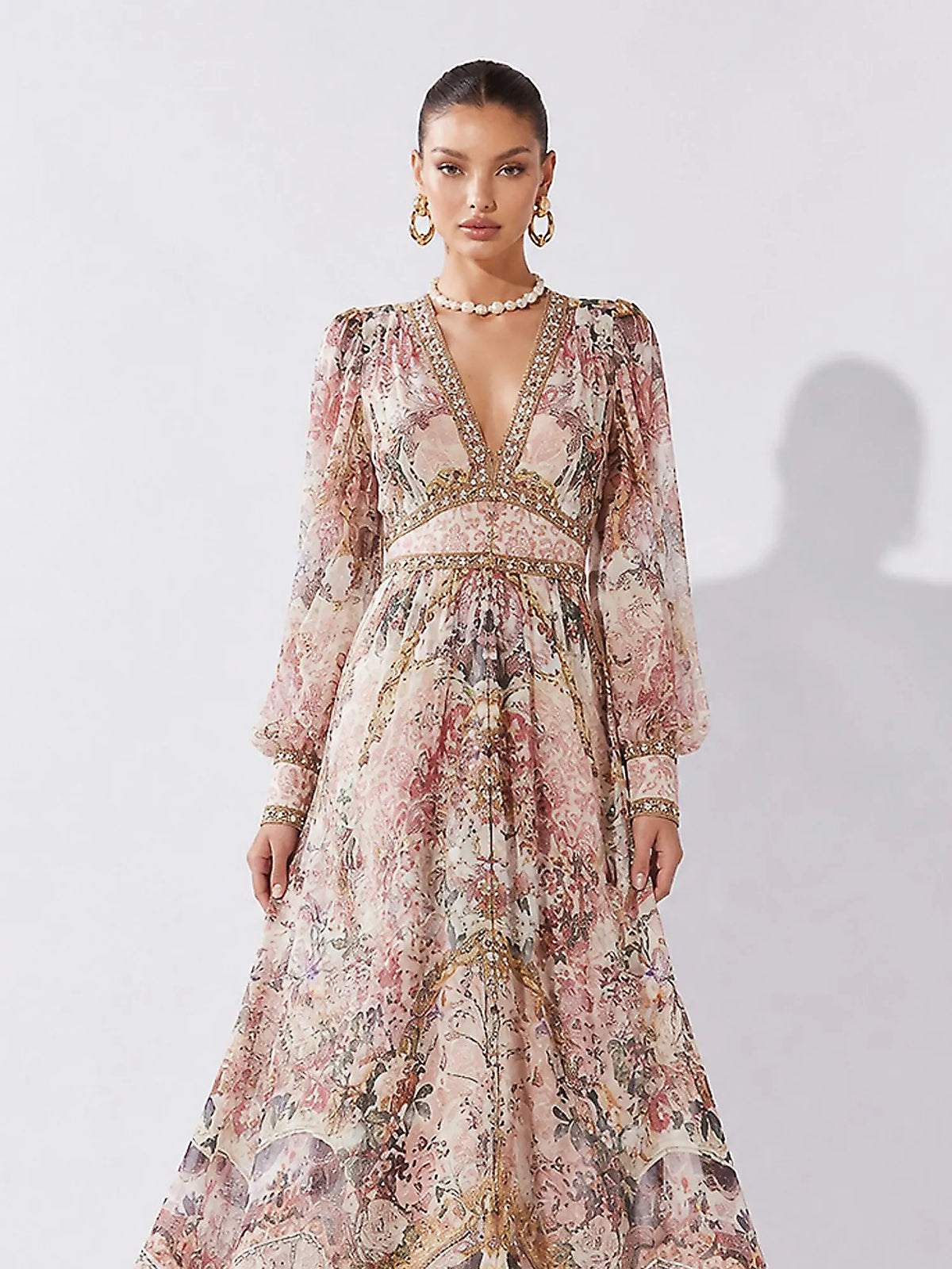 Acacia Vintage-Print Long-Sleeve Maxi Dress