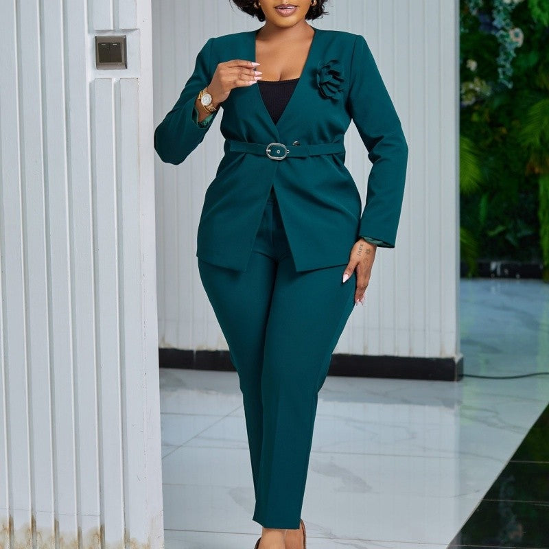 Solid Color Suit Pants Two Piece Set