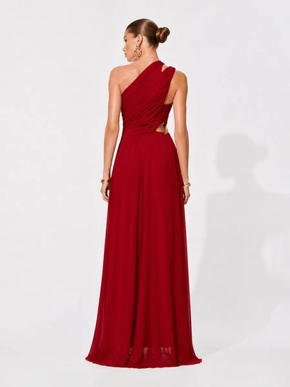 Nora Pleated Cut-Out One-Shoulder Maxi Dress