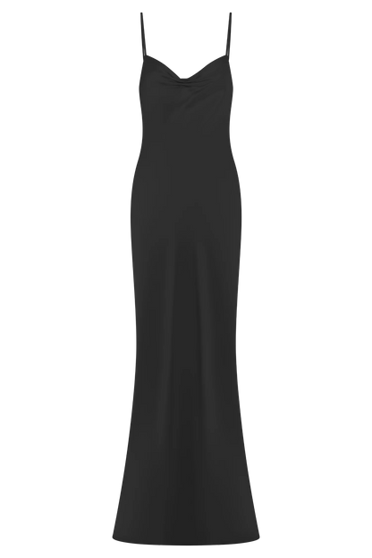 Lilly Sweetheart Satin Maxi Dress - Black