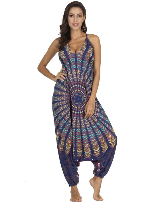 Summer Loose Wide-Leg Jumpsuit Suspenders V-Neck Sports Yoga Pants