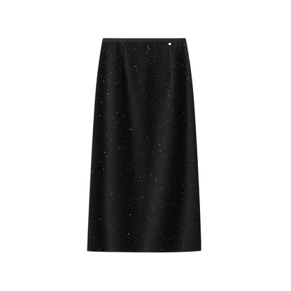High Waist Slit Long Skirt In Bright Silk Wool
