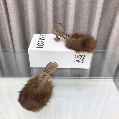 Loewe 25SS Fur-lined Mule 60 Brown in Fox Fur 597436