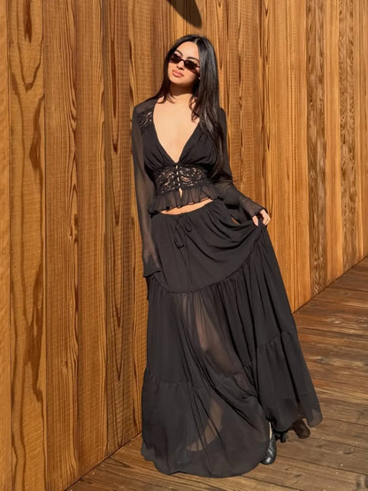 Selene Lace Chiffon Two-Piece Maxi Skirt Set