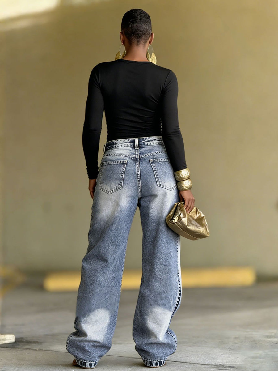 Catalina Layered-Panel Denim Jeans