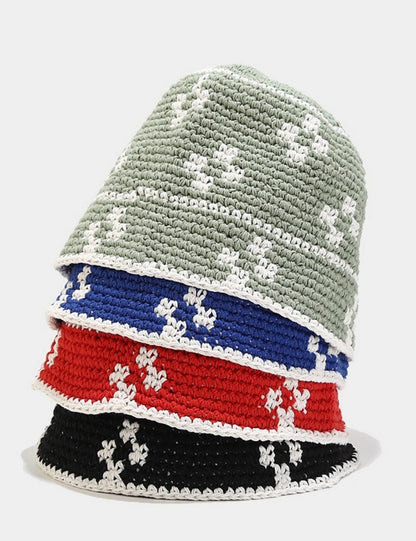 Floral Crochet Knit Classic Bucket Hat