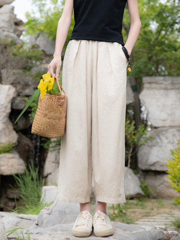 Loose Wide Leg Elasticity Solid Color Casual Pants Bottoms