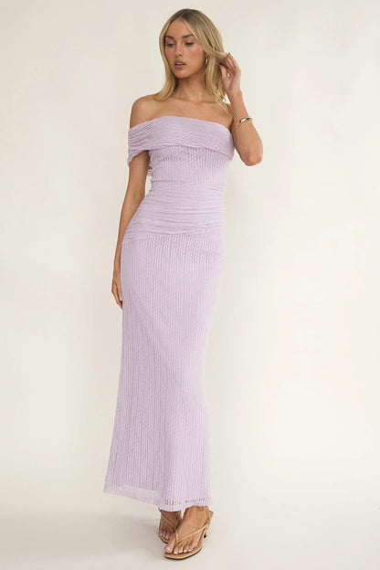 Gala One-Shoulder Textured Maxi Dress Lilac
