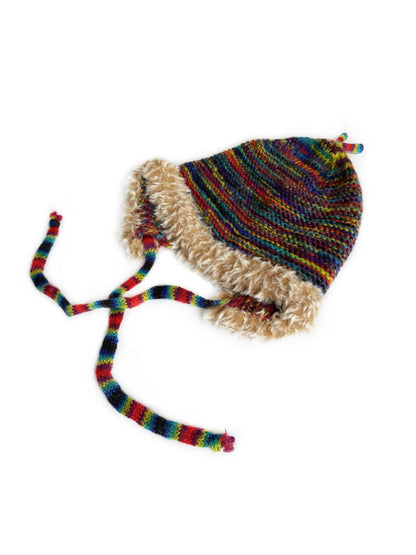 Haila - Retro Colorful Knitted Beanie with Chin Ties