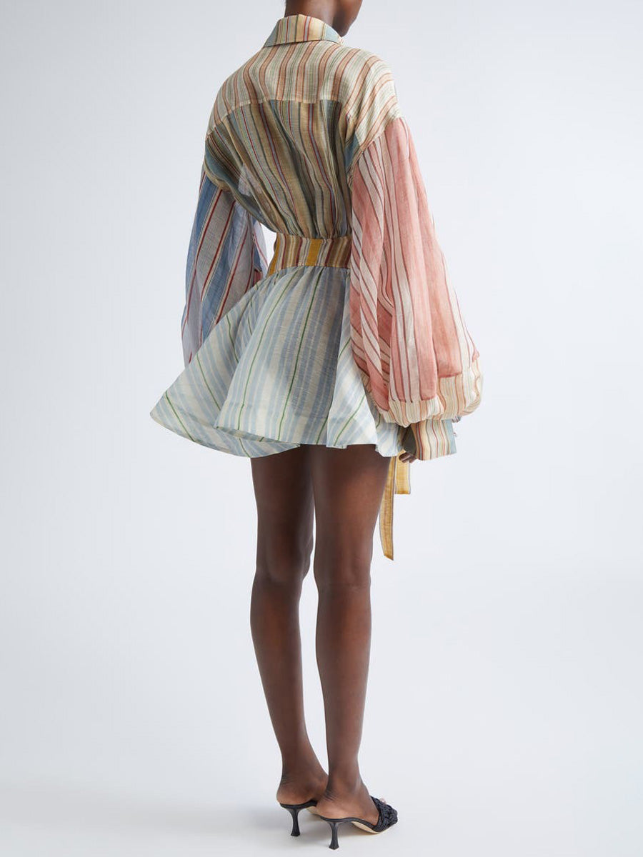 Piper Asymmetric Stripe Long Sleeve Linen & Silk Shirtdress