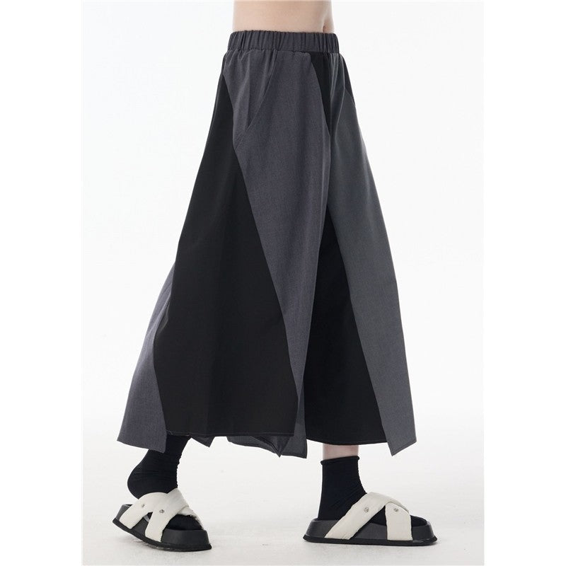 Patchwork High Waist Wide Leg Loose Fit Casual Pants