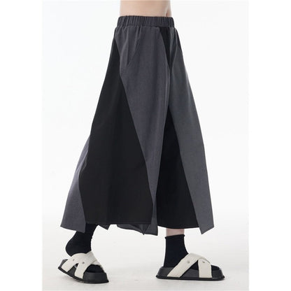 Patchwork High Waist Wide Leg Loose Fit Casual Pants