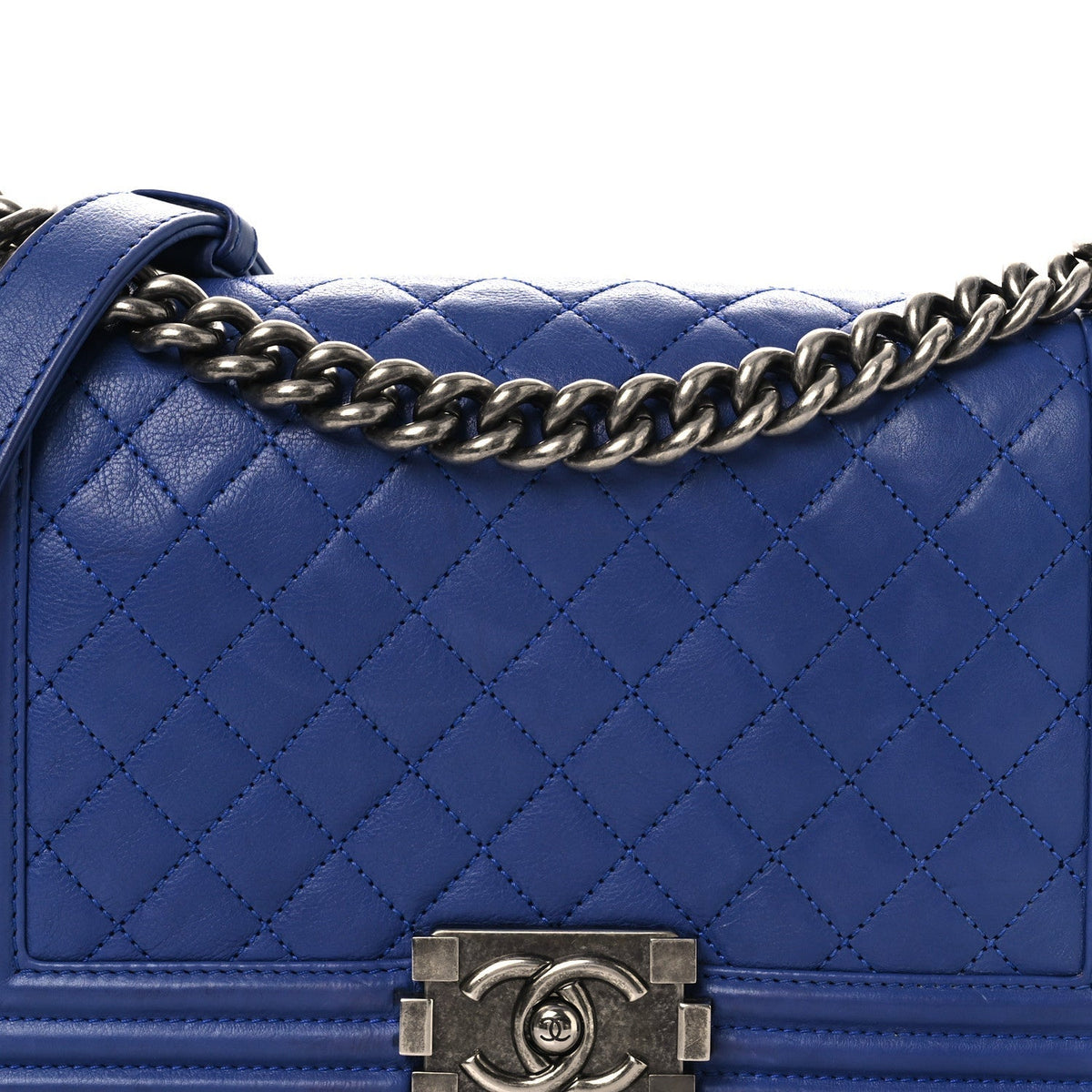 Calfskin Quilted Medium Boy Flap Blue