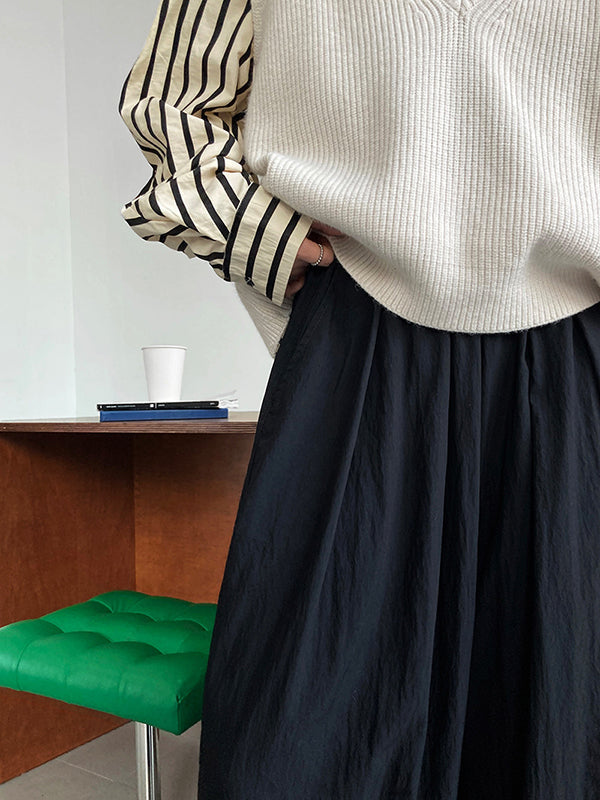 Loose  Leg  Pleated Casual Pants Bottoms