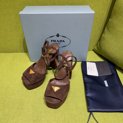 Prada 25 AW Platform Sandals Dark Brown Suede 564120