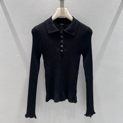 CC 26S Ribbed Knit Long-Sleeve Black Linen Cotton 349013
