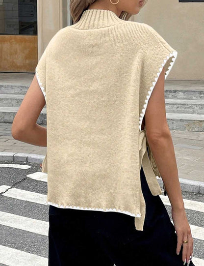 Simple Sleeveless Bow Tie Side Knit Sweater Vest