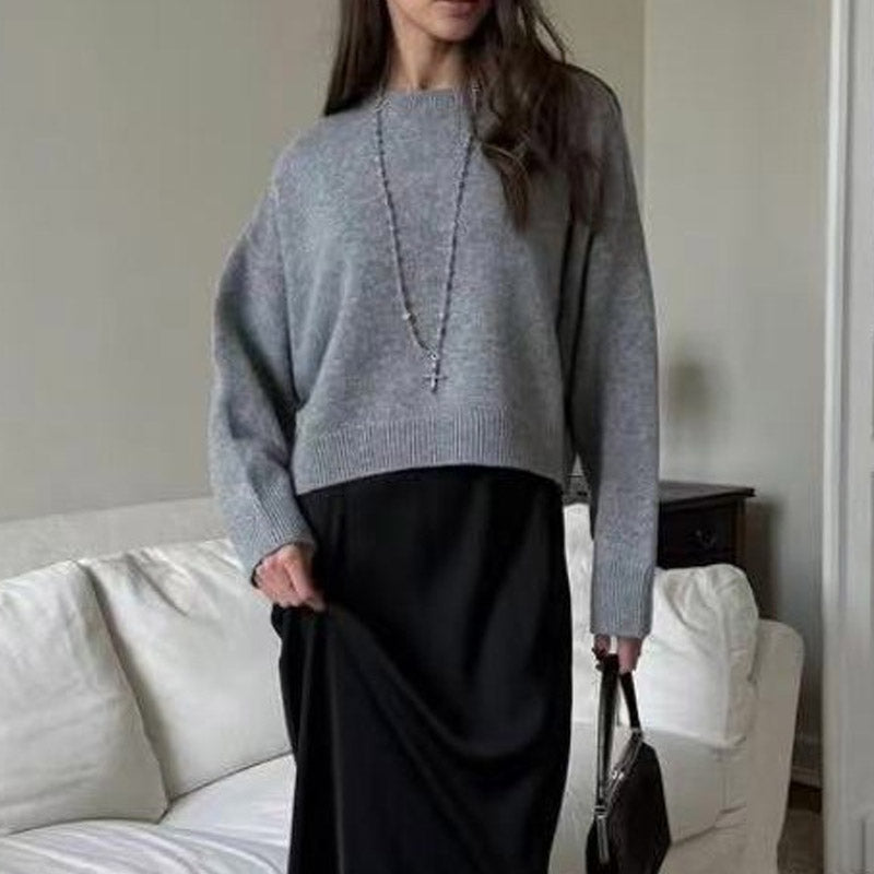 Winter Thick Round Neck Solid Color Crop Sweater