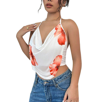 Printed Loose Halter Neck Tank Top