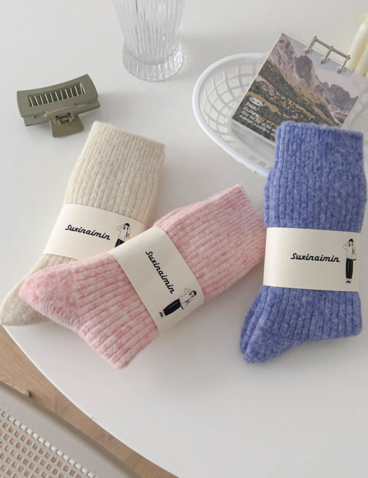 Vintage Thicken Warm Wool Solid Crew Socks