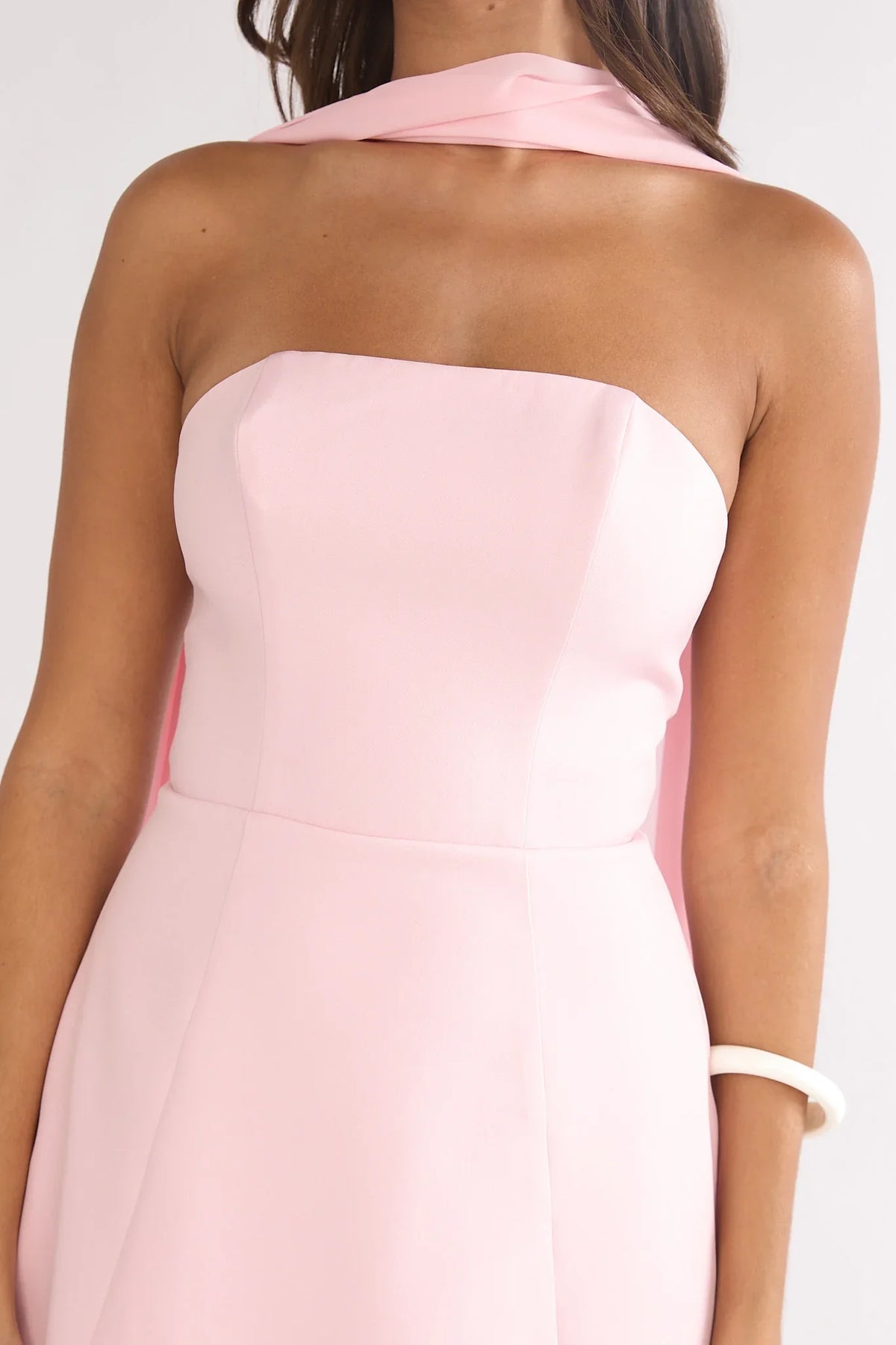 Poema Scalloped Sheer Hem Maxi Dress Pink