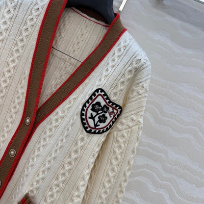 CC Spring 26 Cardigan White Brown Red Wool 342796