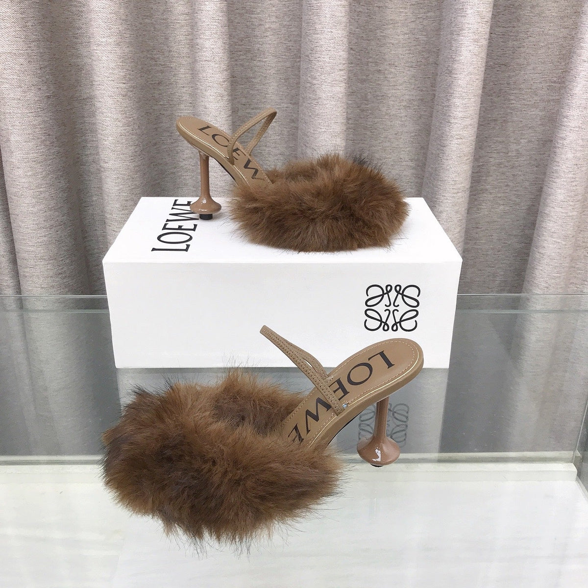 Loewe 25SS Fur-lined Mule 100 Brown in Fox Fur 597442