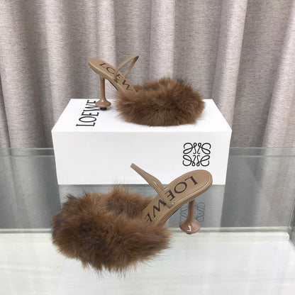 Loewe 25SS Fur-lined Mule 100 Brown in Fox Fur 597442
