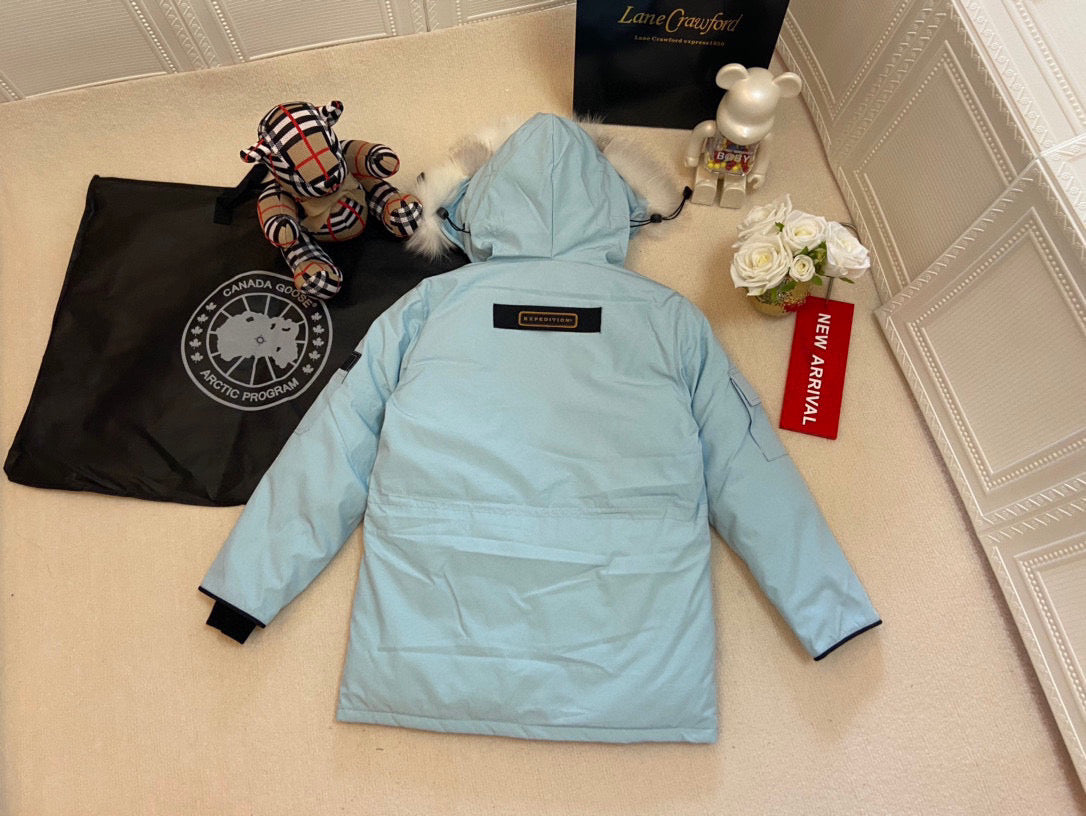 Canada Goose Children Jacket Wolf Fur Light Blue Polyester Cotton