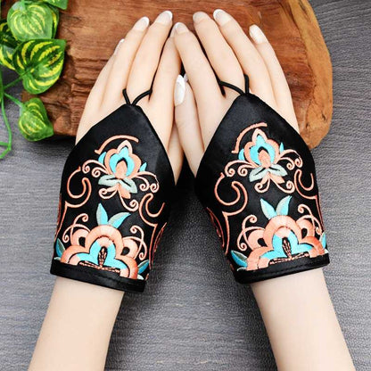Wrist Half Finger Gloves Spring And Autumn Retro Fingerless National Style Embroidery Decorative Literary Wrist Cover