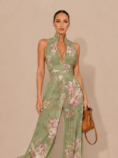 Ophelia Sleeveless Pleated Zip-Front Jumpsuit