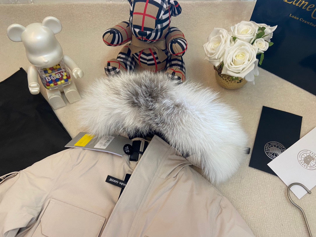 Canada Goose Children Jacket Wolf Fur Off White Polyester Cotton