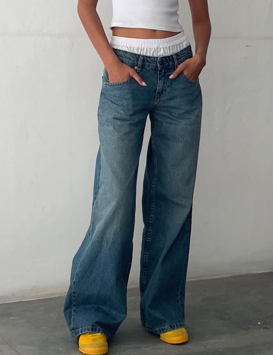 Vintage Low Rise Wide Leg Denim Jeans