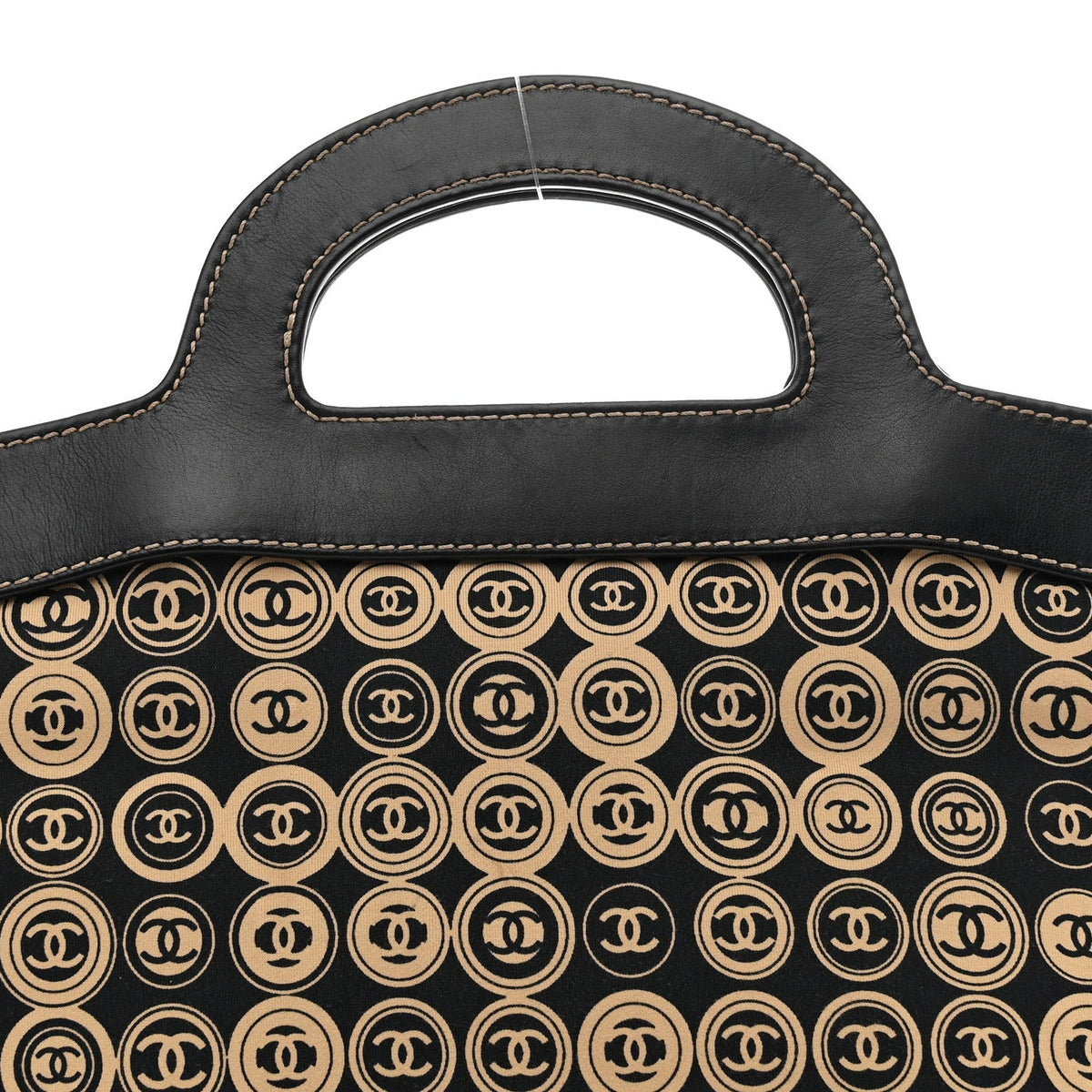 Jersey Calfskin Printed Large Frame Handle Bag Beige Black