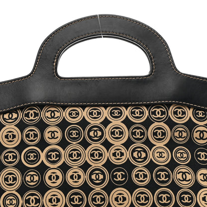 Jersey Calfskin Printed Large Frame Handle Bag Beige Black