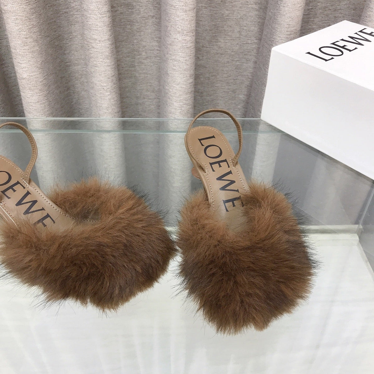 Loewe 25SS Fur-lined Mule 60 Brown in Fox Fur 597436
